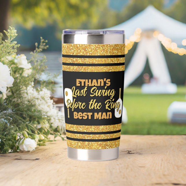 Pickleball Bachelor Party Black Gold Personalized Insulated Tumbler (Wedding (Rotated))