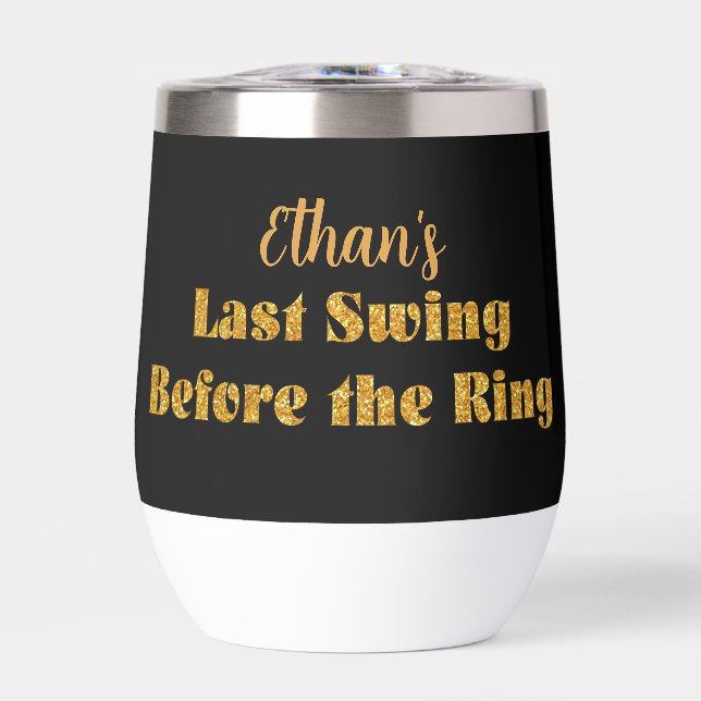 Pickleball Bachelor Party Black Gold Personalized Thermal Wine Tumbler (Front)