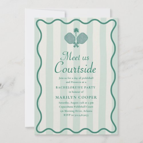 Pickleball Bachelorette Party Vintage Green Invitation