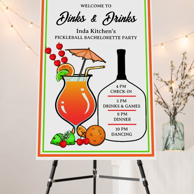 Pickleball Bachelorette Tropical Dinks & Drinks Foam Board (In Situ (Stand))