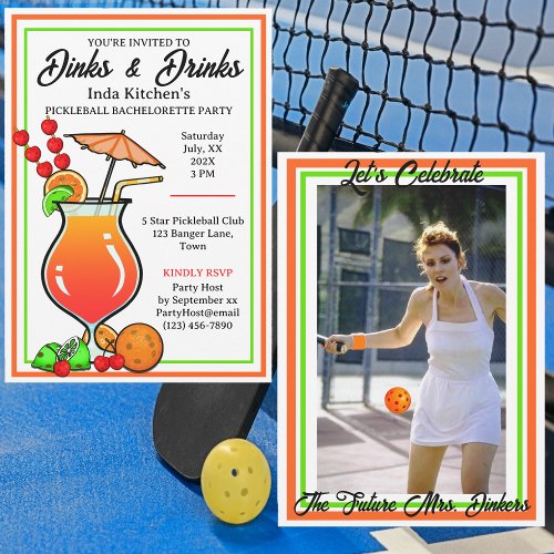 Pickleball Bachelorette Wedding Dinks  Drinks Invitation