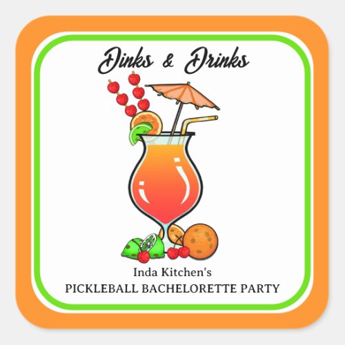 Pickleball Bachelorette Wedding Dinks  Drinks Square Sticker