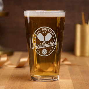 Pickleball Ball Busting Pickleballer Etched Pint Glass