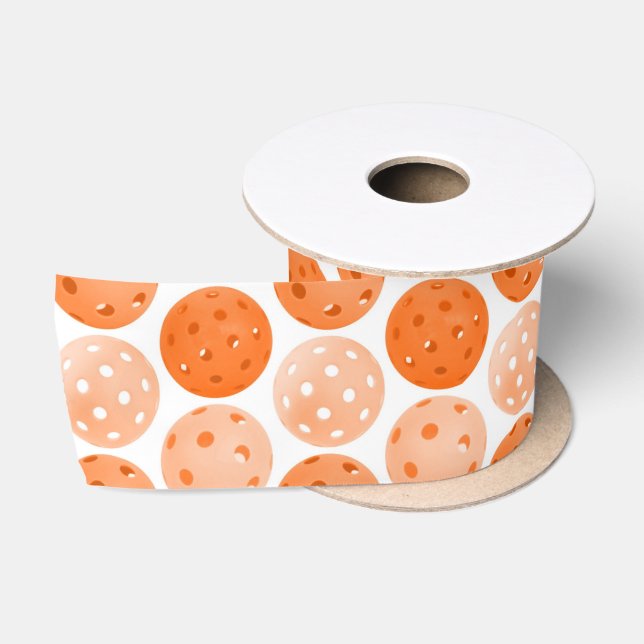 Pickleball Ball, Orange Pickleball Balls on White Satin Ribbon (Spool)
