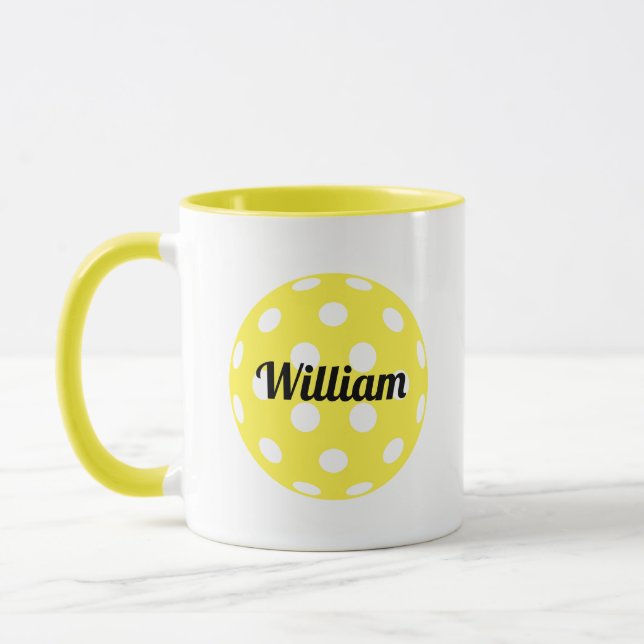 Pickleball Ball Personalized Name Yellow  Mug (Left)
