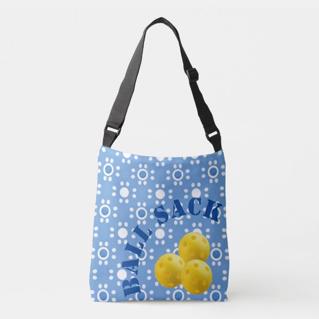 Pickleball Ball Sack Blue White Polka Dots Yellow Crossbody Bag (Front)