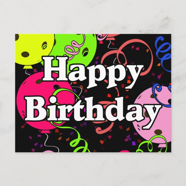 Pickleball Balloons Confetti Happy Birthday  Postcard (Front)