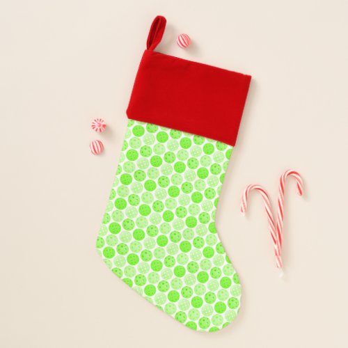 Pickleball Balls _ Green Pickleball Balls on White Christmas Stocking