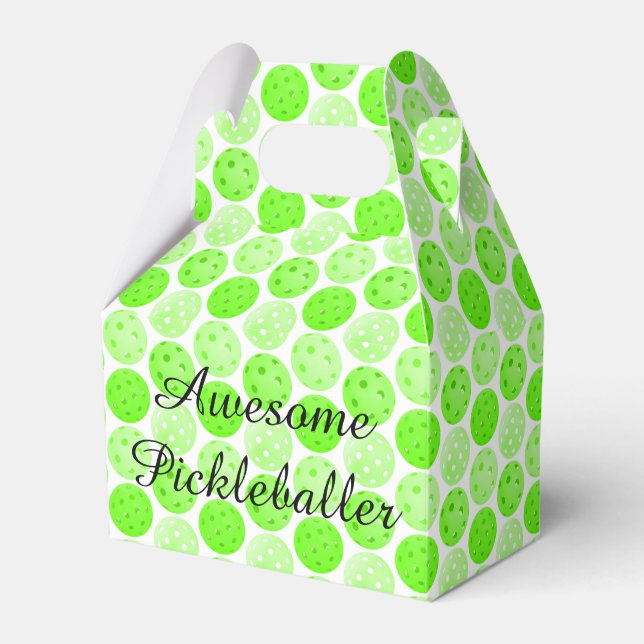 Pickleball Balls - Green Pickleball Balls on White Favor Boxes (Front Side)