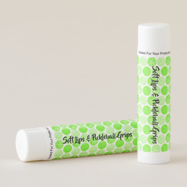 Pickleball Balls - Green Pickleball Balls on White Lip Balm (Front)