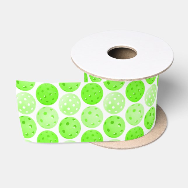 Pickleball Balls - Green Pickleball Balls on White Satin Ribbon (Spool)