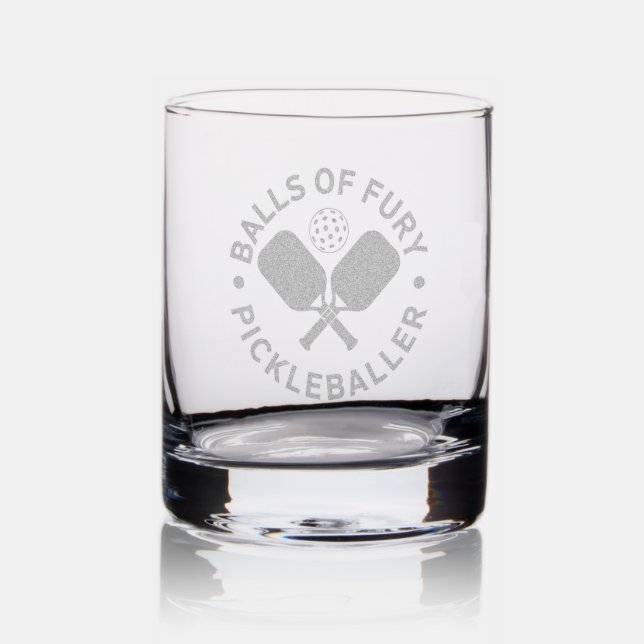 Pickleball Balls Of Fury Pickleballer Etched Rocks Glass (Glassware)