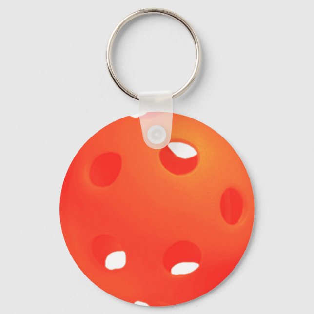 Pickleball Balls, Orange Pickleball Balls on White Keychain (Front)