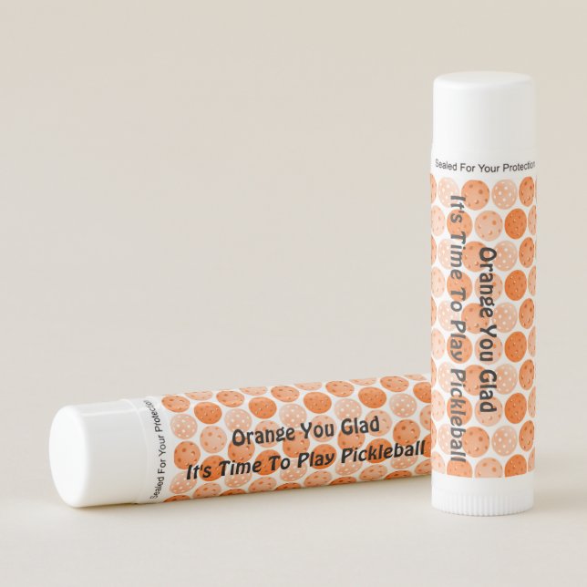 Pickleball Balls, Orange Pickleball Balls on White Lip Balm (Front)