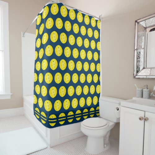 Pickleball Balls Yellow and Blue Patterned Shower Curtain