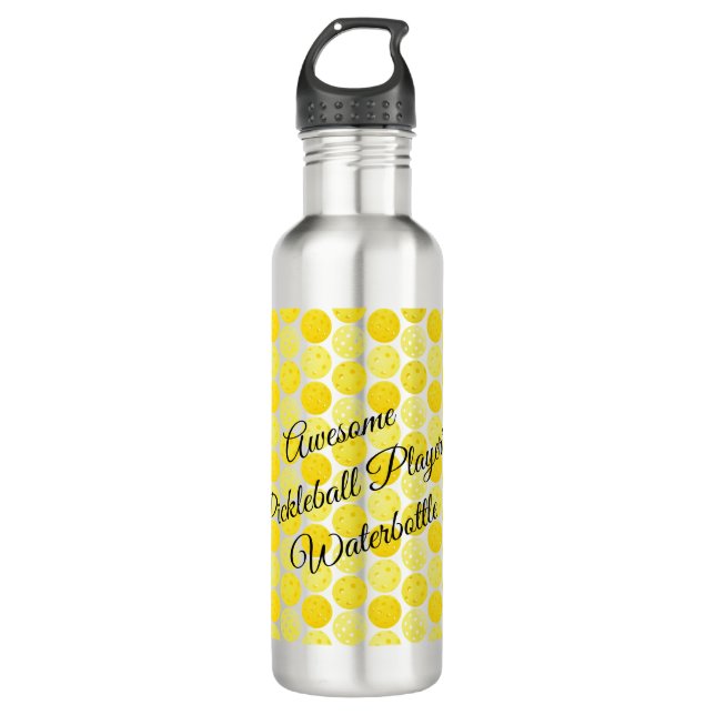 Pickleball Balls, Yellow Pickleballs Personalized Stainless Steel Water Bottle (Front)