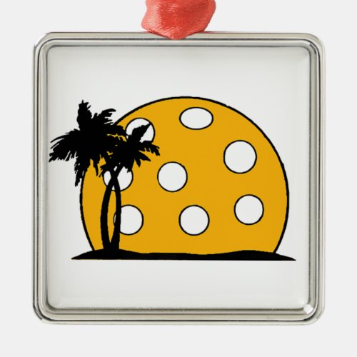 Pickleball Beach Sunset Metal Ornament