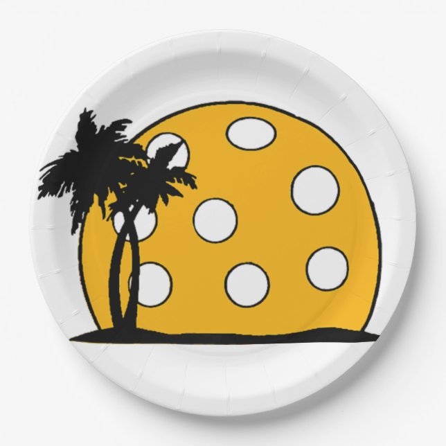 Pickleball Beach Sunset Paper Plates (Front)