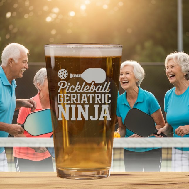 Pickleball Beer Glass For Geriatric Ninja (PICKLEBALL ETCHED BEER GLASS)