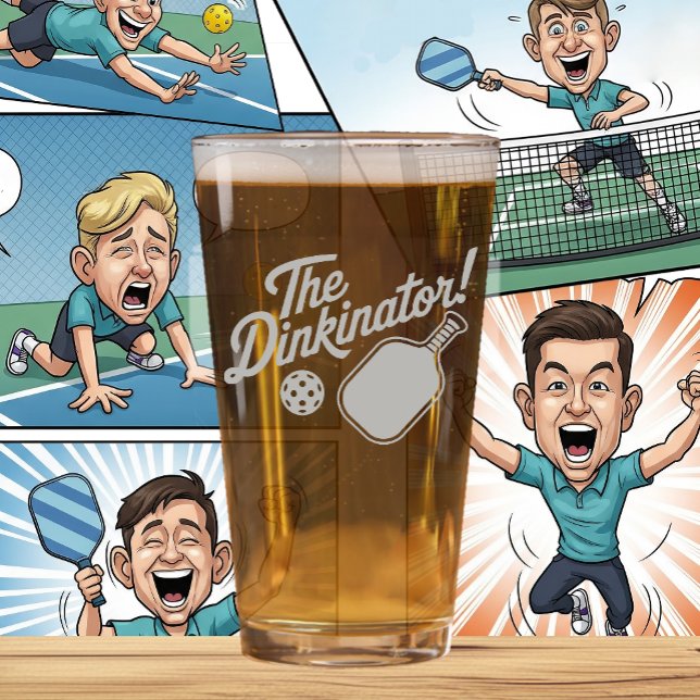 Pickleball Beer Glass For The Bold Dinkinator (PICKLEBALL ETCHED BEER GLASS)