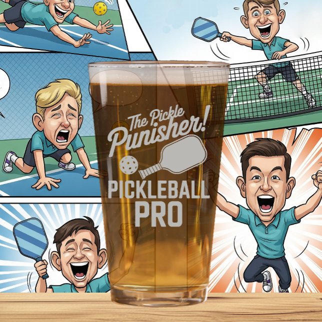 Pickleball Beer Glass For The Pickle Punisher Pro (PICKLEBALL ETCHED BEER GLASS)