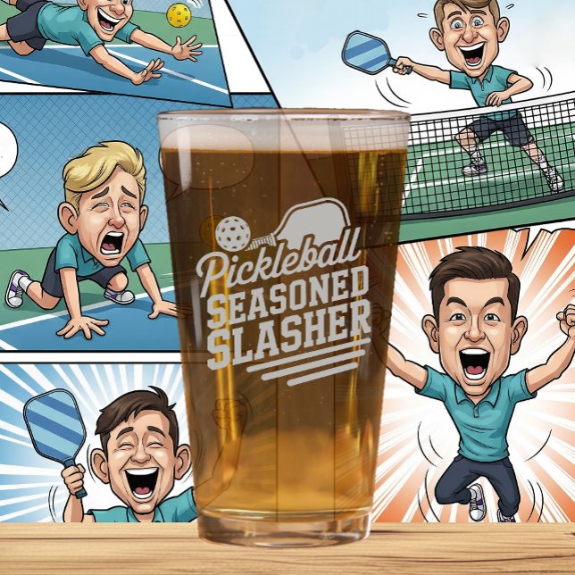 Pickleball Beer Glass Seasoned Slasher Paddle (PICKLEBALL ETCHED BEER GLASS)