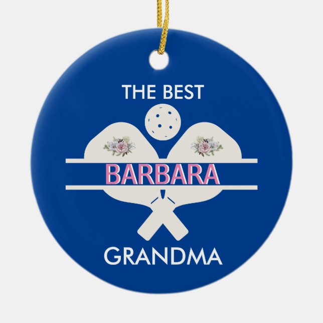 Pickleball Best Grandma Custom First Name  Ceramic Ornament (Front)