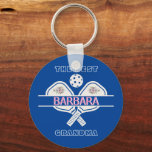 Pickleball Best Grandma Paddles First Name   Keychain<br><div class="desc">Grandma will be a winner with this keychain -- a truly stylish design with paddles plus personalized additionally with a two-color name. A touch of pink flowers set it off.  Any design questions,  just send an email to charmdesignstudio@rcn.com and we'll be delighted to assist.</div>