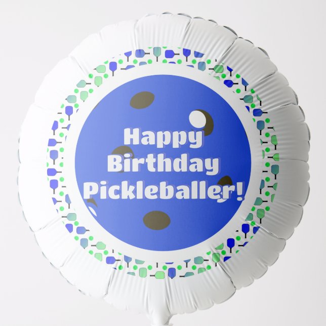 Pickleball Birthday Blue Ball Personalized Happy Balloon (Front)