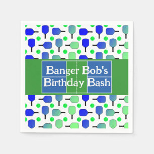 Pickleball Birthday Blue Green Paddle Ball Banging Napkins