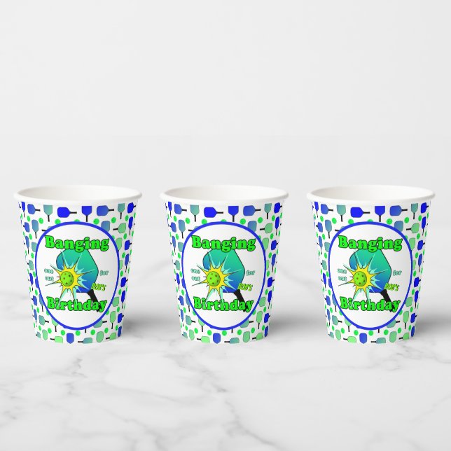 Pickleball Birthday Blue Green Paddle Ball Banging Paper Cups (Multi)