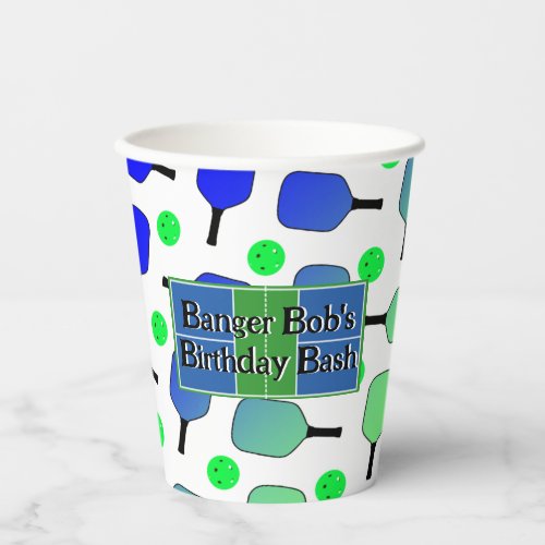 Pickleball Birthday Blue Green Paddle Ball Banging Paper Cups
