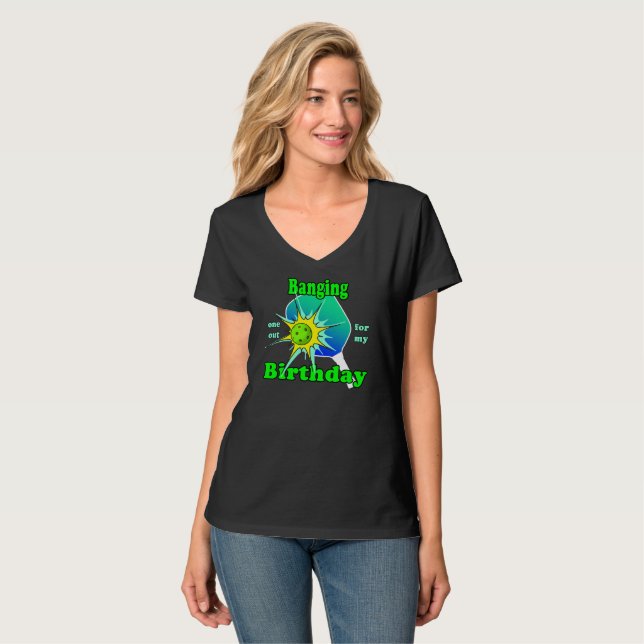 Pickleball Birthday Blue Green Paddle Ball Banging T-Shirt (Front Full)