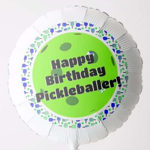Pickleball Birthday Blue Green Personalized Happy Balloon