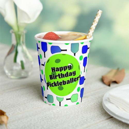 Pickleball Birthday Blue Green Personalized Happy Paper Cups