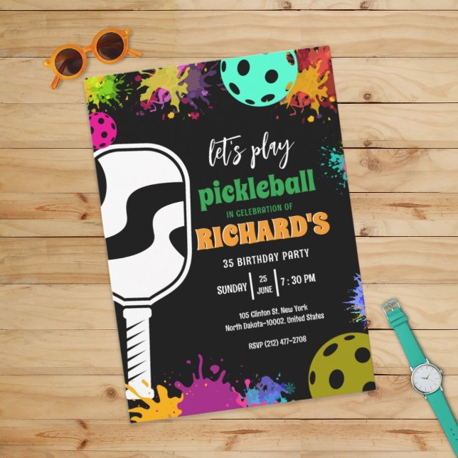 Pickleball Birthday Colorful Sports Party Invitation (Creator Uploaded)