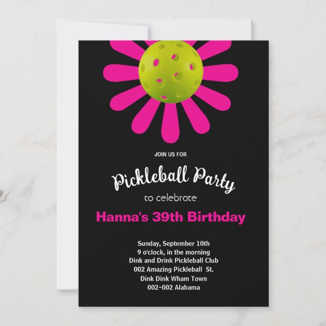 Pickleball Birthday Cute invitation + RSVP (Front)