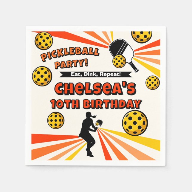 Pickleball Birthday Girls Party Retro Player Napkins (Front)
