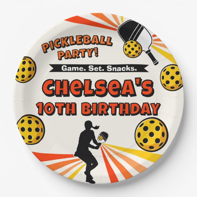 Pickleball Birthday Girls Party Retro Player Paper Plates (Front)