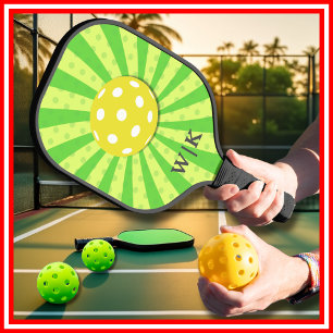 Pickleball Birthday Green RETRO Stripes Sports Paddle