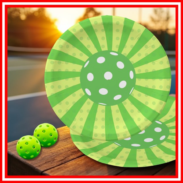 Pickleball Birthday Green RETRO Stripes Sports Paper Plates (Pickleball Birthday Green RETRO Stripes Sports Paper Plates)