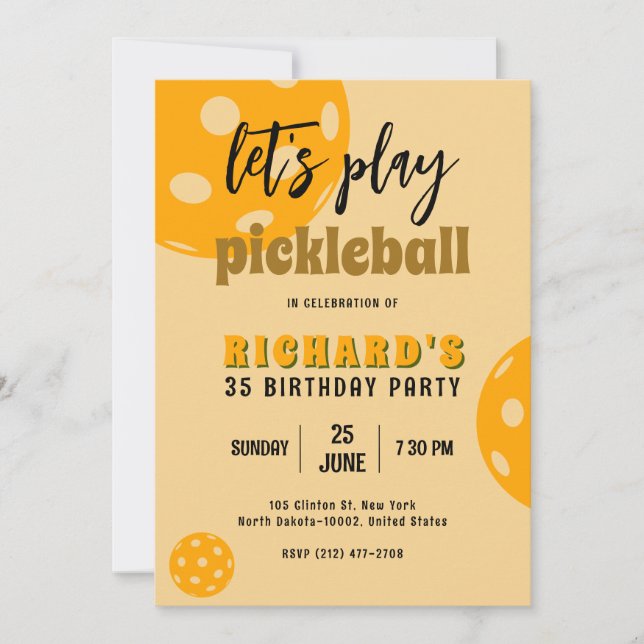 Pickleball Birthday Orange Pickleball Sports Party Invitation (Front)