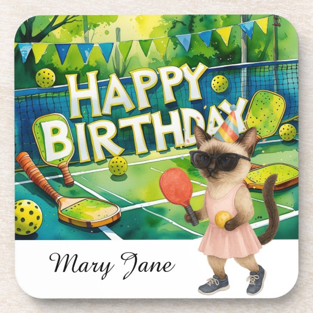 Pickleball birthday party  beverage coaster (Front)