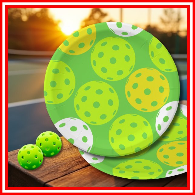 Pickleball Birthday Party Cute Green Sports Paper Plates (Pickleball Birthday Party Cute Green Sports Paper Plates)
