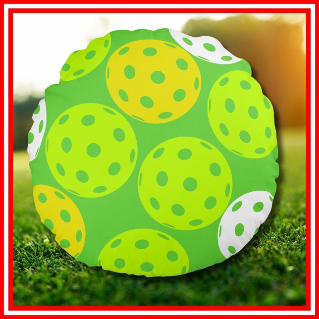 Pickleball Birthday Party Cute Green Sports Round Pillow (Creator Uploaded)