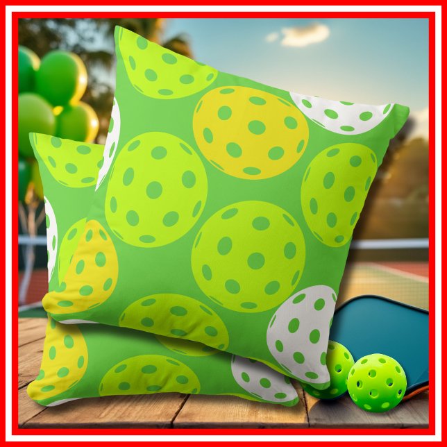 Pickleball Birthday Party Cute Green Sports Throw Pillow (Pickleball Birthday Party Cute Green Sports Throw Pillow)