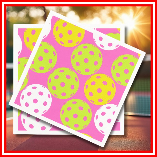 Pickleball Birthday Party Cute Pink Sports Napkins (Pickleball Birthday Party Cute Pink Sports Napkins)