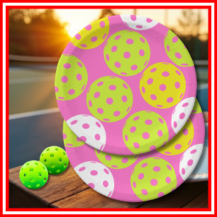 Pickleball Birthday Party Cute Pink Sports Paper Plates