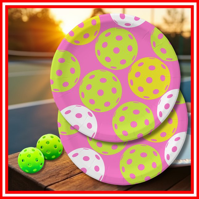 Pickleball Birthday Party Cute Pink Sports Paper Plates (Pickleball Birthday Party Cute Pink Sports Paper Plates)