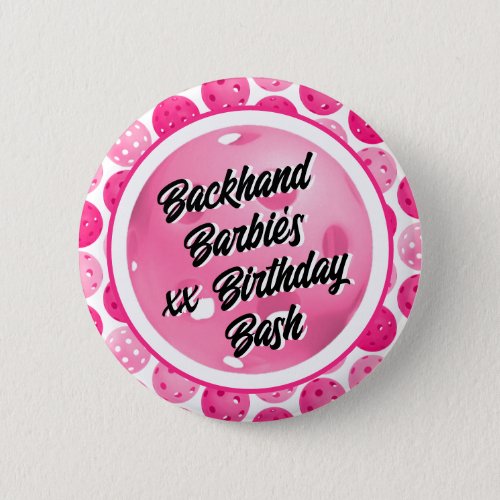 Pickleball Birthday Party Pink White Personalized  Button